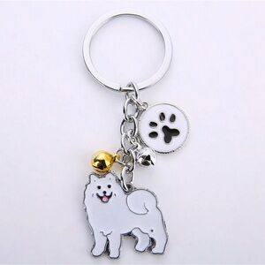 Samoyed keychain dog PET Key Chain Metal ring Car Charm Jewelry collar leash M L